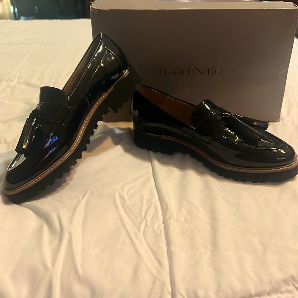 Franco Sarto Black Patent Moccasins